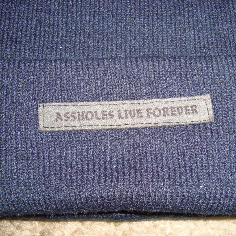 NEW A$$holes Live Forever Unisex Patch Beanie NWT Navy Blue Linda Finegold